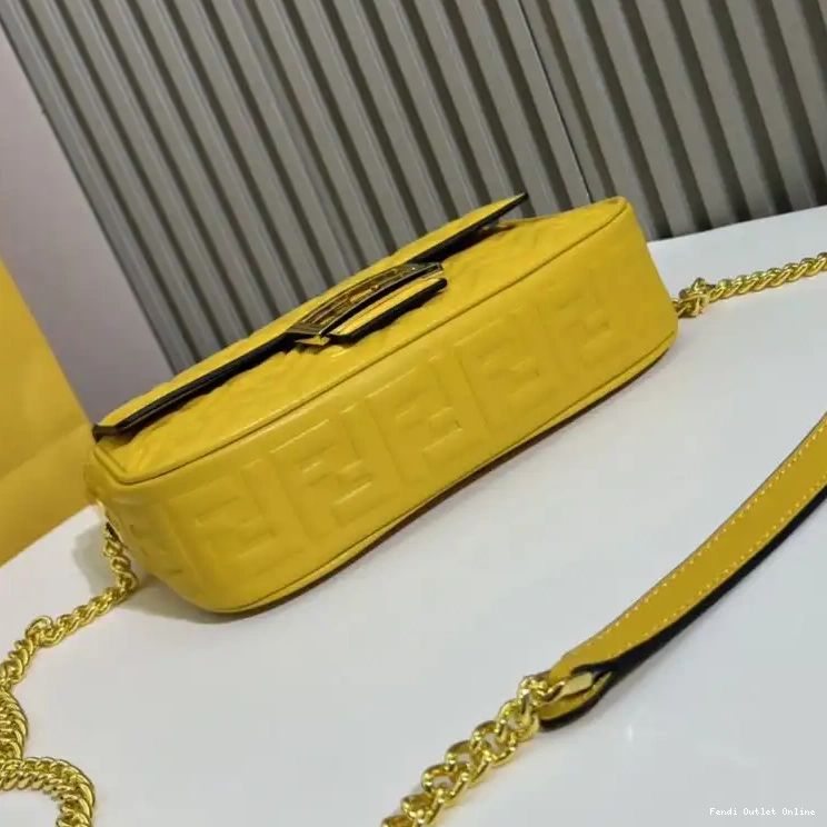 Cheap Motif Bag Leather Yellow In Baguette FF Chain Fendi Nappa Midi 0617